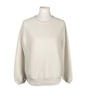 Women’s Oversized Ribbed Knit Crewneck Sweater, medium. Oatmeal Colored Cream